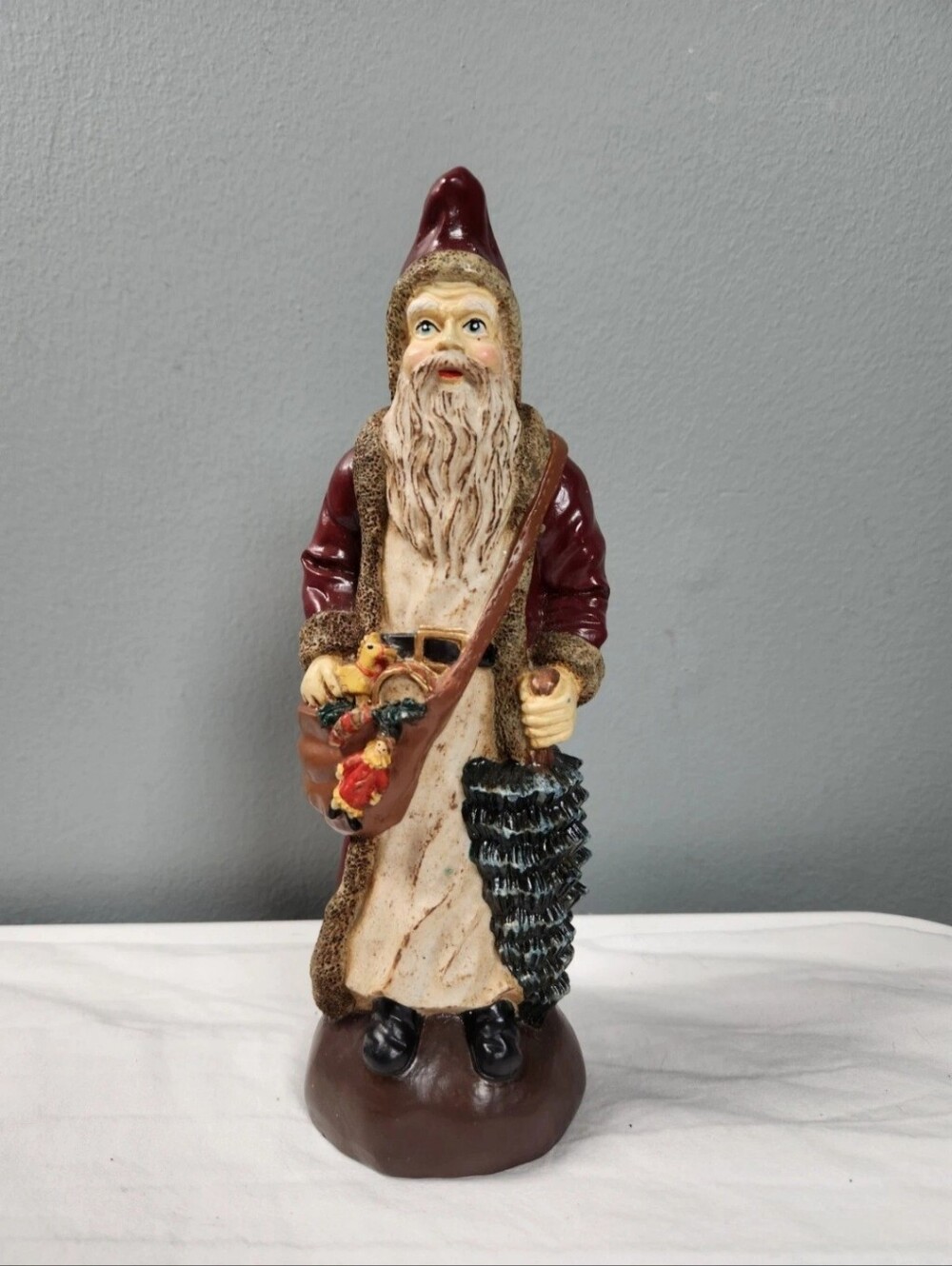 Vintage Old World Santa Resin Figure Toy Bag Upside Down Christmas Tree